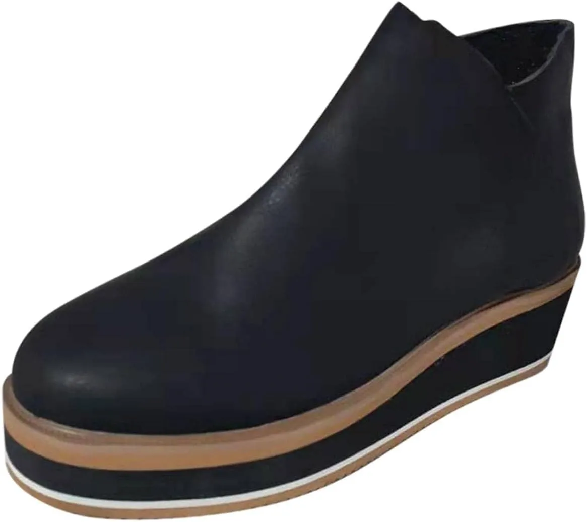 Platform Wedge Ankle Booties for Women, Ladies Fashion Casual Leather Round Toe Chunky Bottom High Heels Ankle Boots,Winter Fall Dress Short Boots Fashion High Top Sneakers Walking Shoes