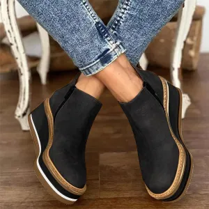 Platform Wedge Ankle Booties for Women, Ladies Fashion Casual Leather Round Toe Chunky Bottom High Heels Ankle Boots,Winter Fall Dress Short Boots Fashion High Top Sneakers Walking Shoes