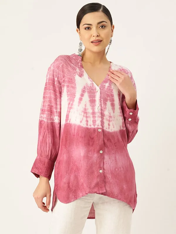 Rayon Tie Dye Pink Slub Shirt