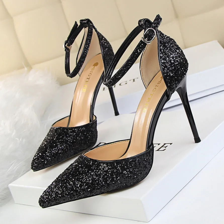 Sexy Nightclub Women's Pointed-Toe Metallic Stiletto Heels Sandals