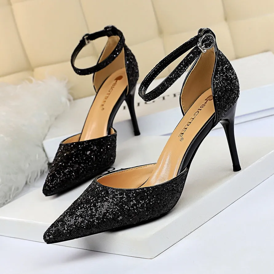 Sexy Nightclub Women's Pointed-Toe Metallic Stiletto Heels Sandals