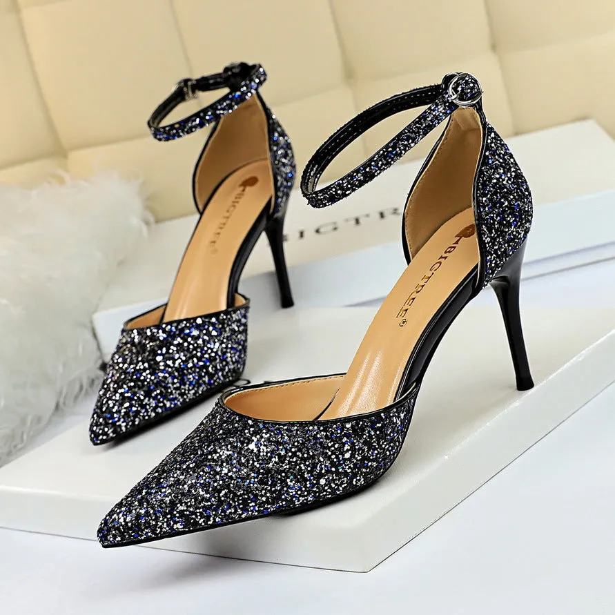 Sexy Nightclub Women's Pointed-Toe Metallic Stiletto Heels Sandals