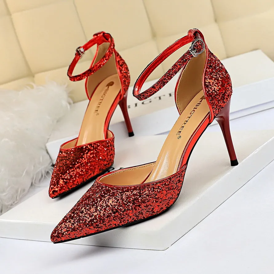 Sexy Nightclub Women's Pointed-Toe Metallic Stiletto Heels Sandals