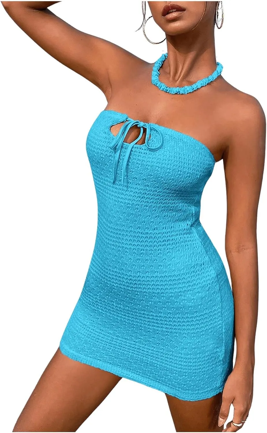 SHENHE Women's Strapless Tie Front Cut Out Backless Tube Dress Bodycon Mini Dress