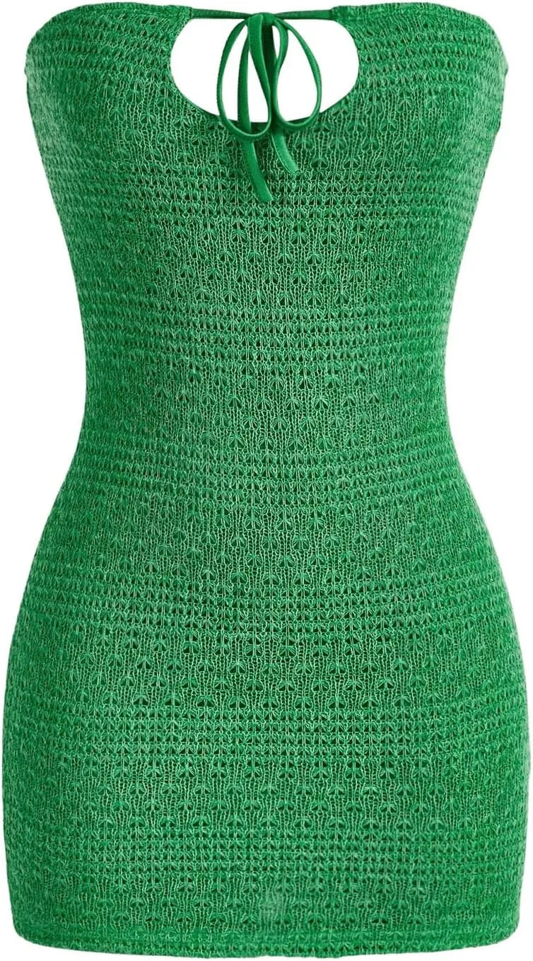 SHENHE Women's Strapless Tie Front Cut Out Backless Tube Dress Bodycon Mini Dress