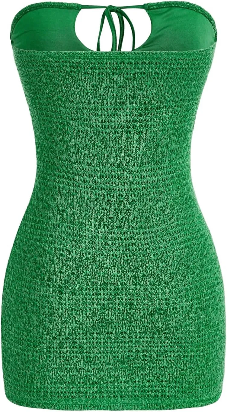 SHENHE Women's Strapless Tie Front Cut Out Backless Tube Dress Bodycon Mini Dress