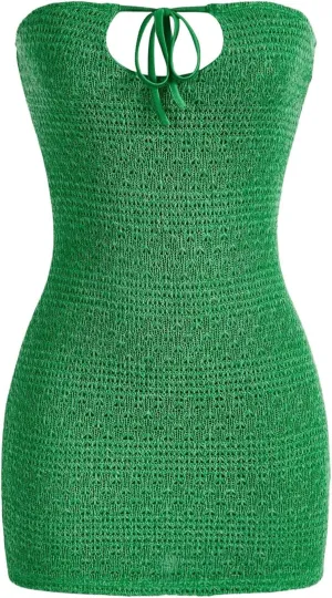 SHENHE Women's Strapless Tie Front Cut Out Backless Tube Dress Bodycon Mini Dress SHENHE Women's Strapless Tie Front Cut Out Backless Tube Dress Bodycon Mini Dress