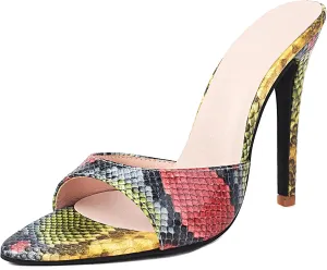 Slip On Heels for Women Pointed Toe Stiletto High Heel Mules Open Peep Toe Sexy Dress Heeled Sandals