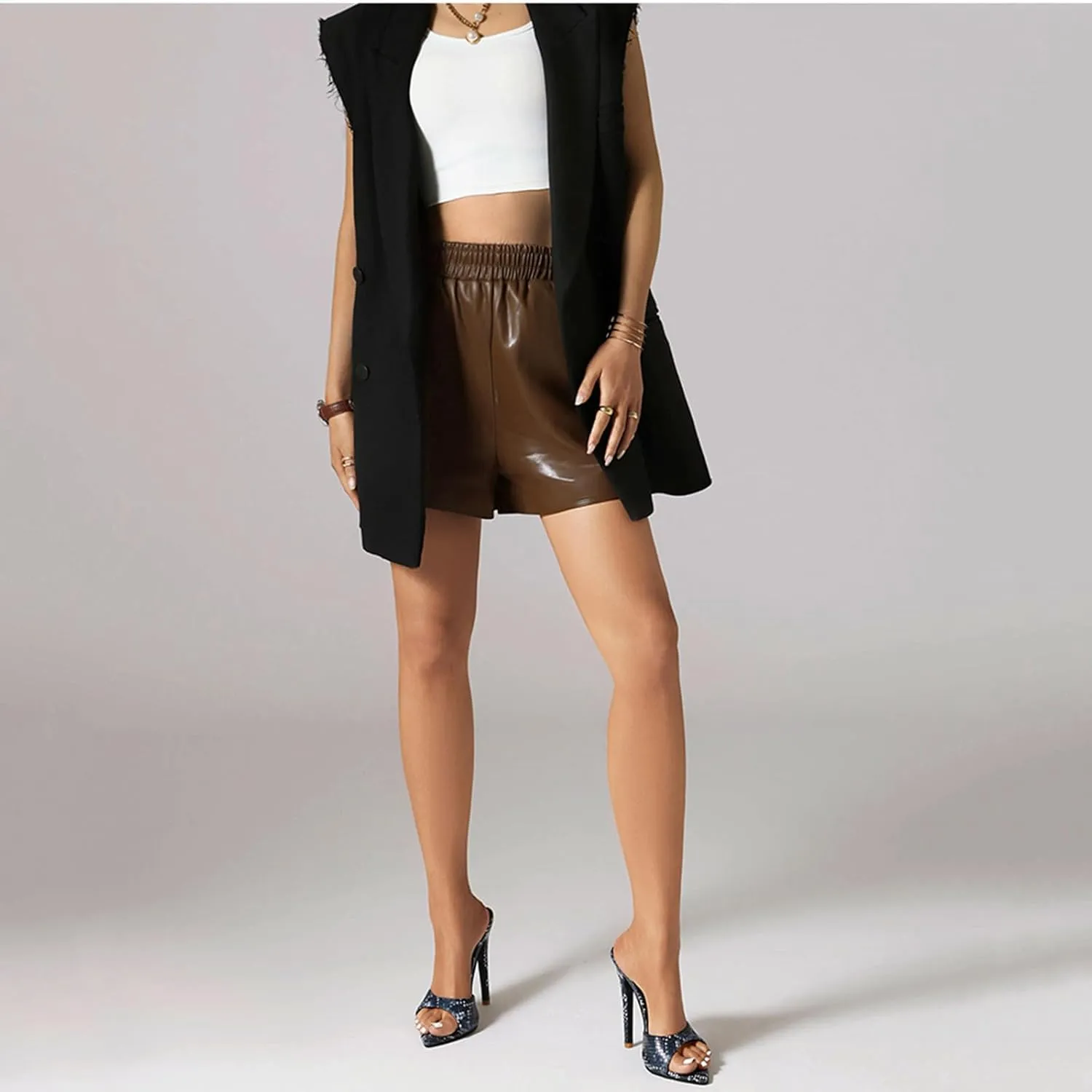 Slip On Heels for Women Pointed Toe Stiletto High Heel Mules Open Peep Toe Sexy Dress Heeled Sandals