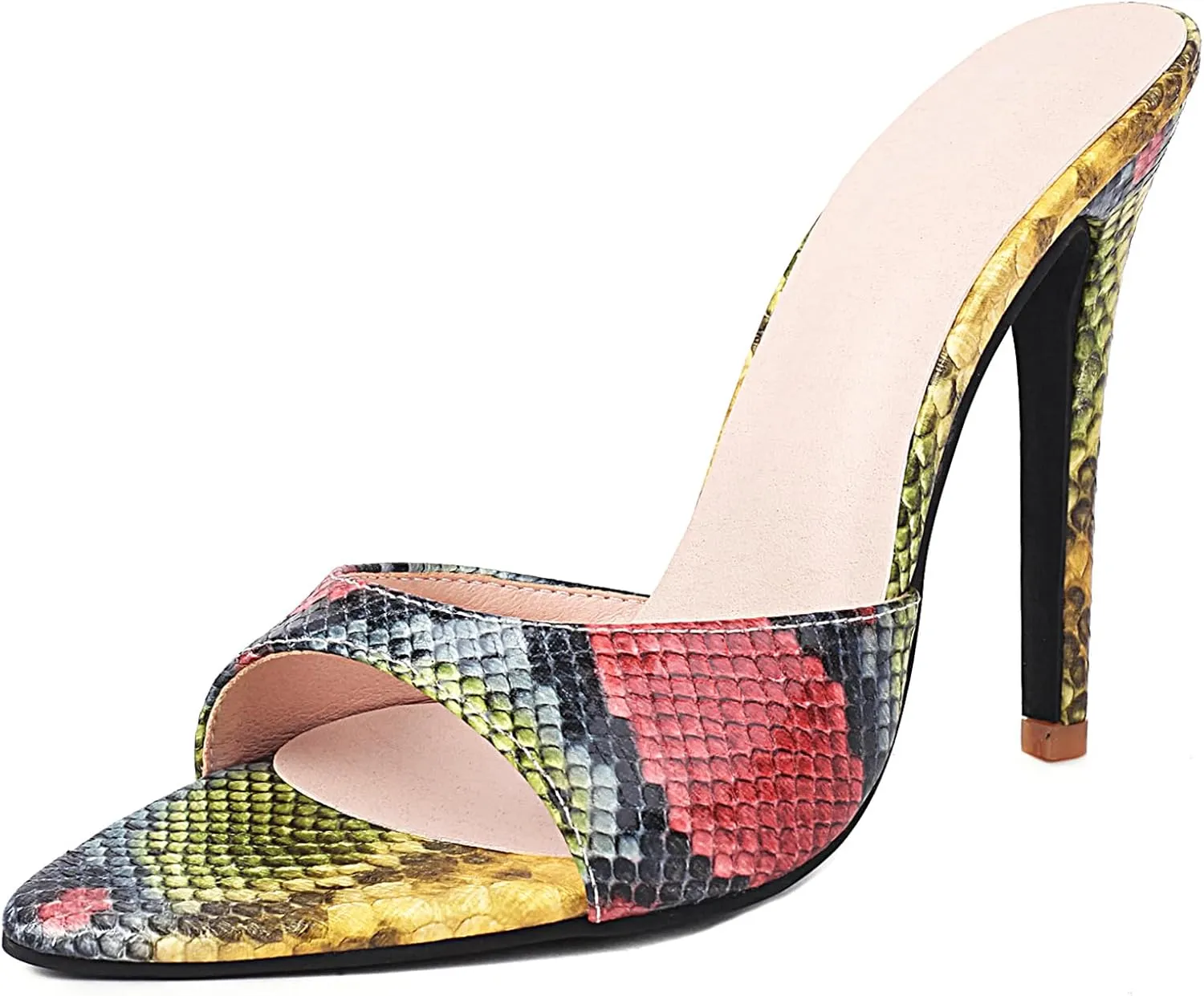Slip On Heels for Women Pointed Toe Stiletto High Heel Mules Open Peep Toe Sexy Dress Heeled Sandals