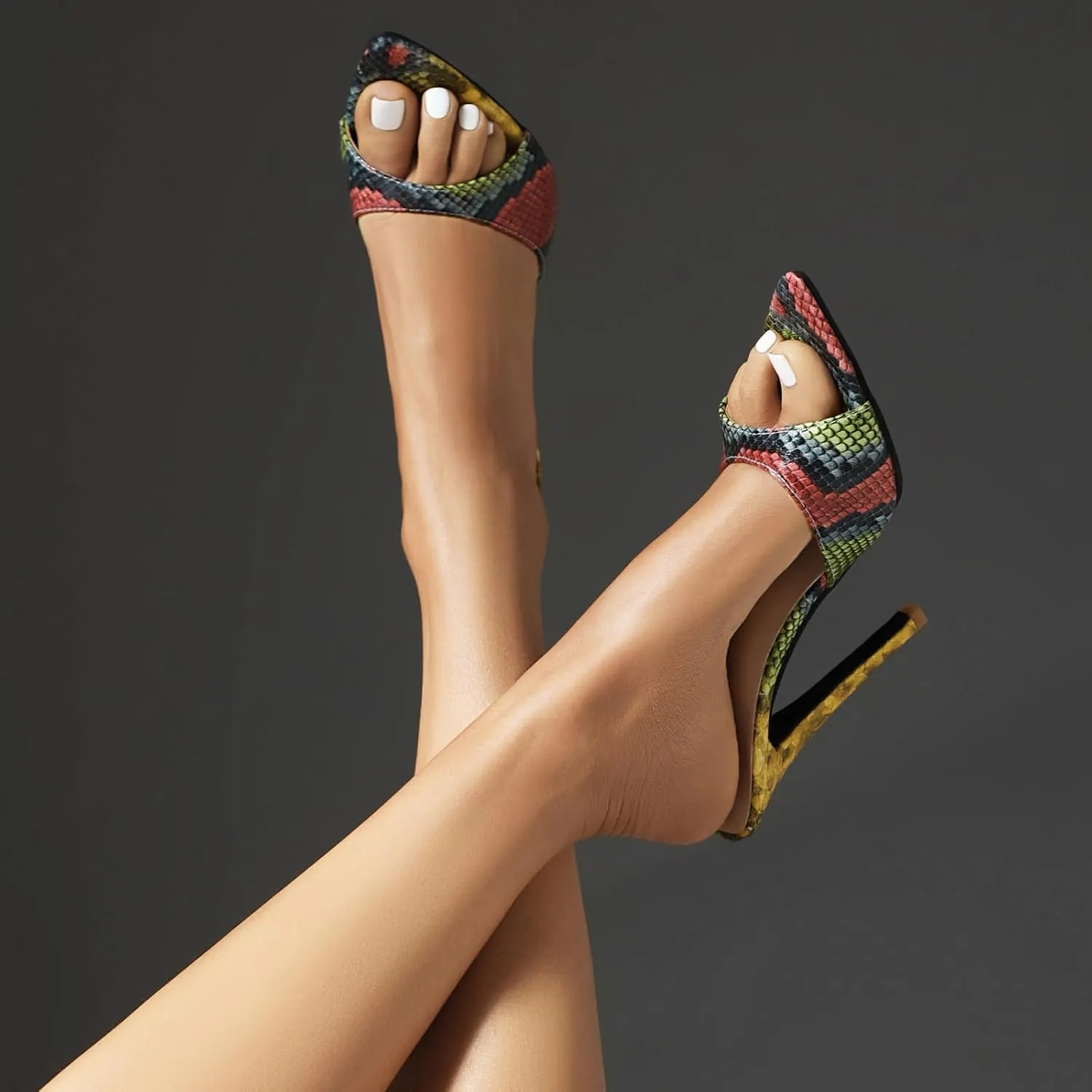 Slip On Heels for Women Pointed Toe Stiletto High Heel Mules Open Peep Toe Sexy Dress Heeled Sandals