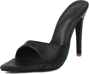 Slip On Heels for Women Pointed Toe Stiletto High Heel Mules Open Peep Toe Sexy Dress Heeled Sandals