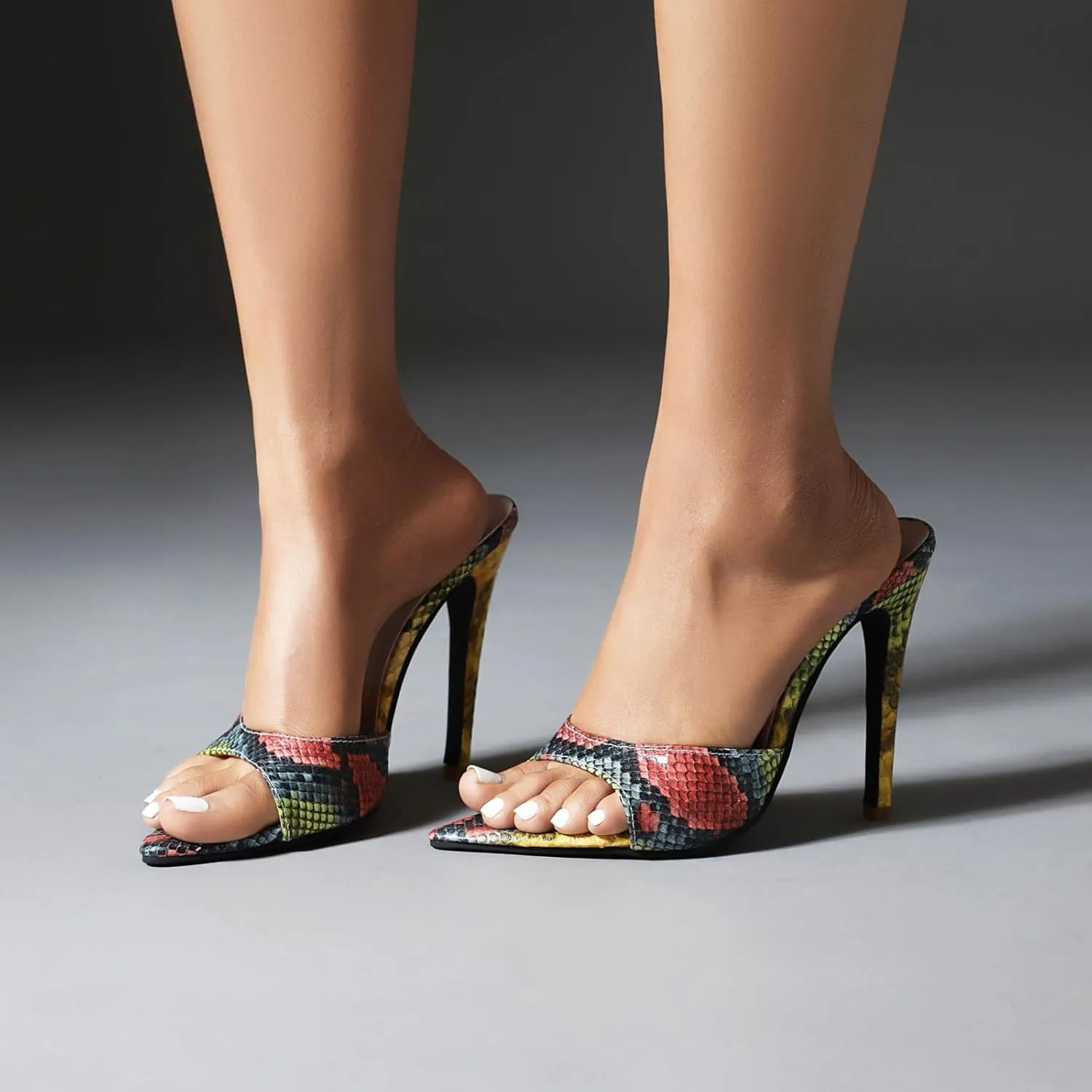 Slip On Heels for Women Pointed Toe Stiletto High Heel Mules Open Peep Toe Sexy Dress Heeled Sandals