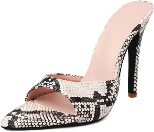 Slip On Heels for Women Pointed Toe Stiletto High Heel Mules Open Peep Toe Sexy Dress Heeled Sandals