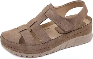 SOLPNOW Women's Closed Toe Wedge Roman Sandals,Hollow Out Breathable Gladiator Sandals,Fashionable Bohemian Summer Beach Sandals