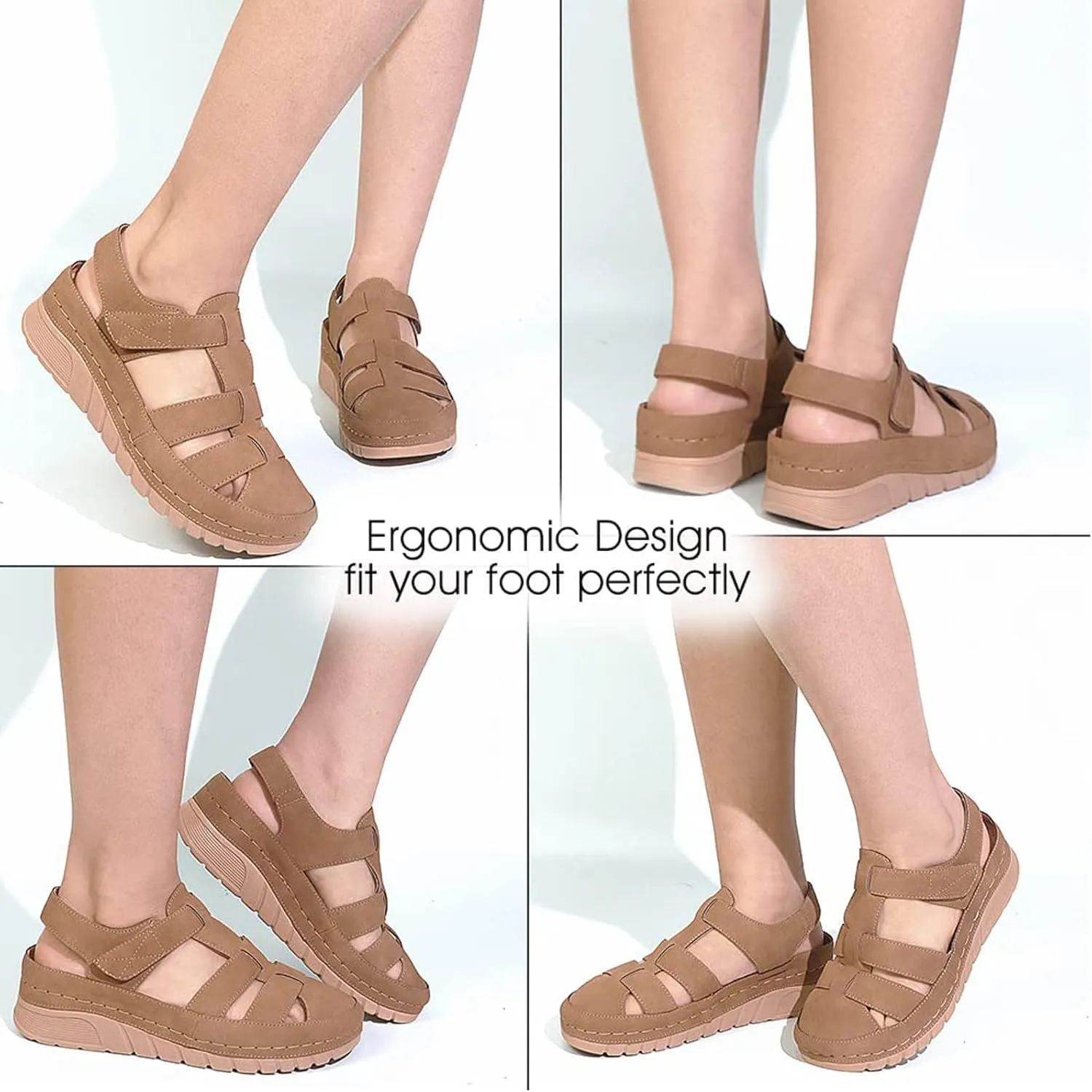 SOLPNOW Women's Closed Toe Wedge Roman Sandals,Hollow Out Breathable Gladiator Sandals,Fashionable Bohemian Summer Beach Sandals