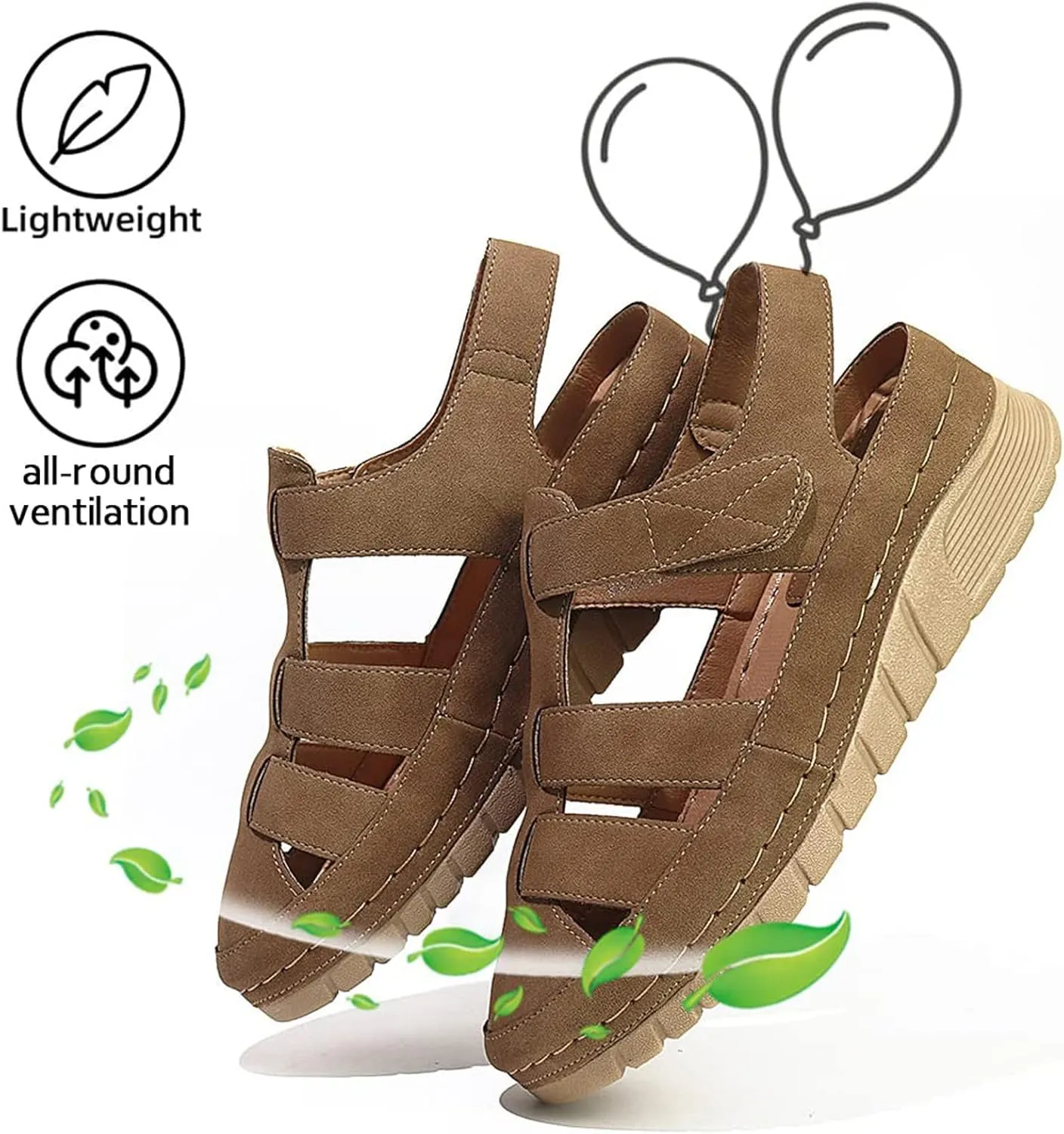 SOLPNOW Women's Closed Toe Wedge Roman Sandals,Hollow Out Breathable Gladiator Sandals,Fashionable Bohemian Summer Beach Sandals