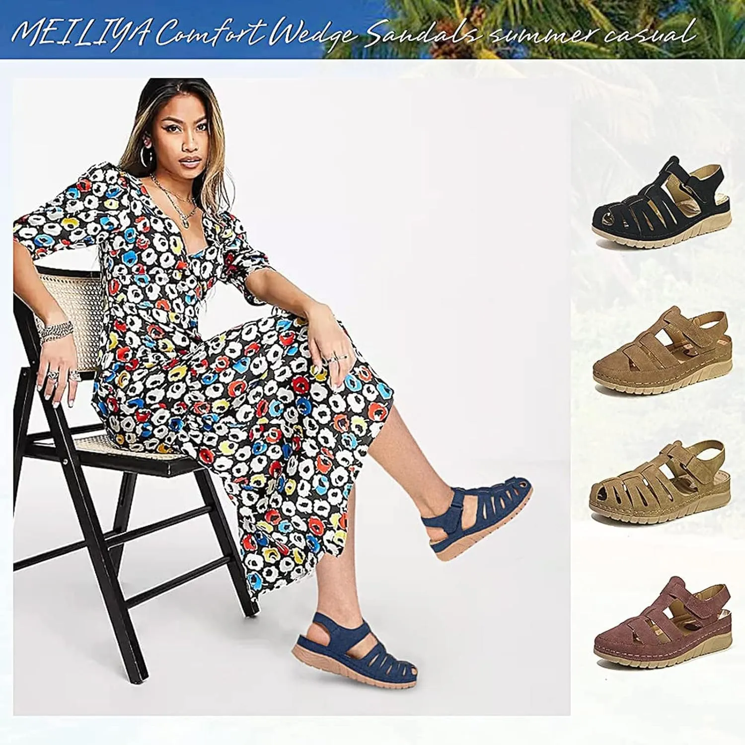 SOLPNOW Women's Closed Toe Wedge Roman Sandals,Hollow Out Breathable Gladiator Sandals,Fashionable Bohemian Summer Beach Sandals