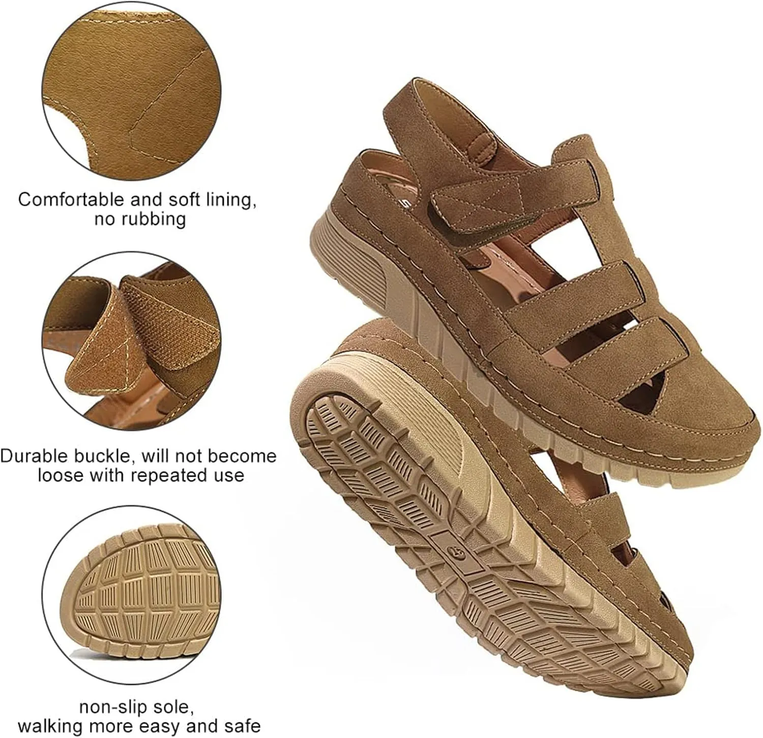 SOLPNOW Women's Closed Toe Wedge Roman Sandals,Hollow Out Breathable Gladiator Sandals,Fashionable Bohemian Summer Beach Sandals