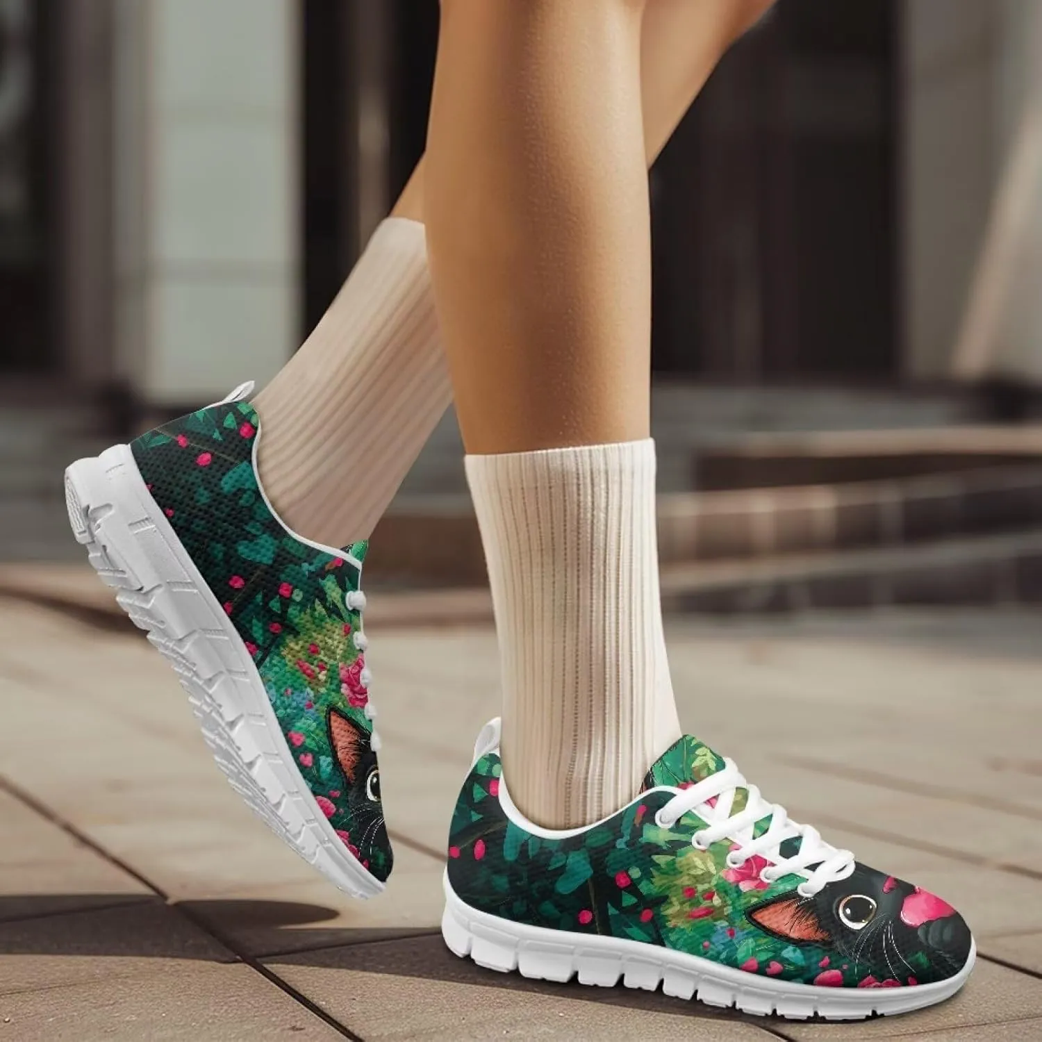 Sport Running Shoes Platform Workout Tennis Loafers for Women Comfortable Lightweight Elastic Non-Slip Shoes for Athletic Size 5-12 White Sole