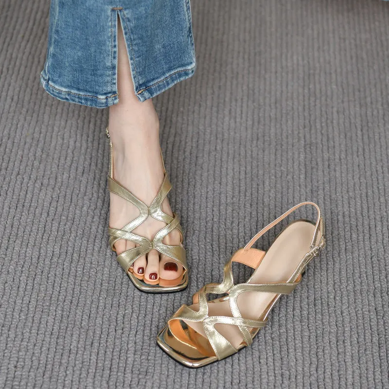 Summer Black Open Toe High Heels Sandals