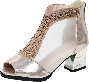 SWDZM Women Latin Dance Shoes Ballroom Dance Shoes Fashionable Peep Open Toe Cutout Chunky Heel Wedding Booties,Model CCZ116