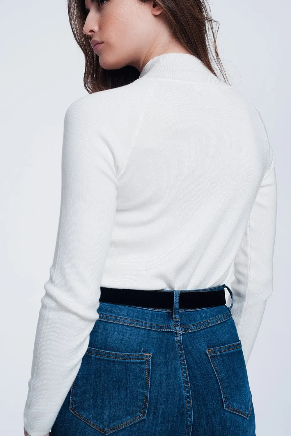 Sweatshirt With Button Detail In Cream