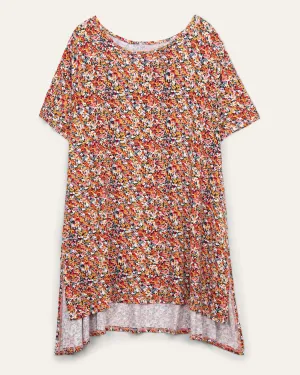 Teagan 70s Floral Hi-Low Knit Top | Orange / Red