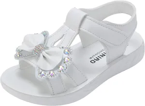 Toddler Children Girls Sandals Bow School Dress Shoes Close Back Round Toe Anti-Slip Platform Flat Sandal