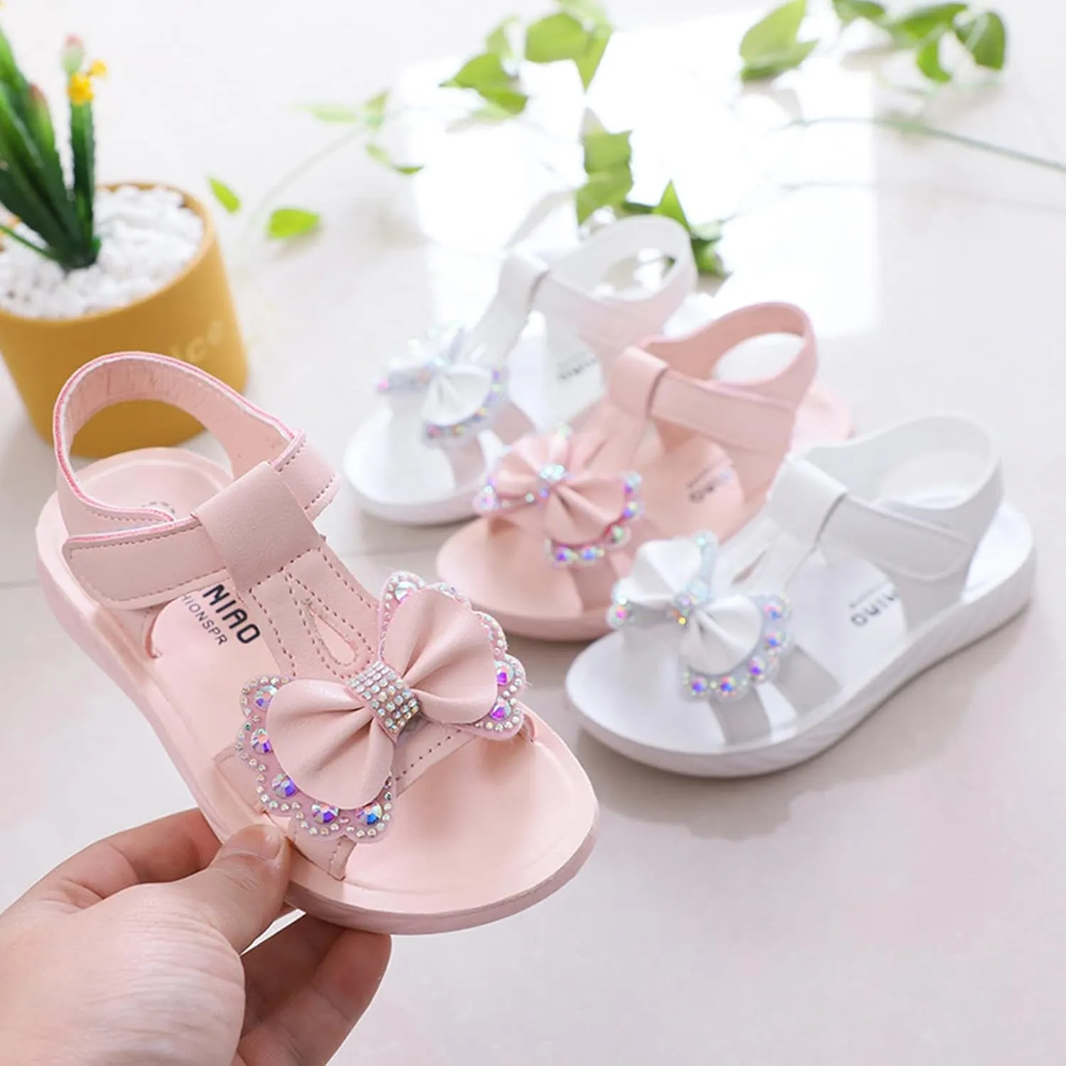 Toddler Children Girls Sandals Bow School Dress Shoes Close Back Round Toe Anti-Slip Platform Flat Sandal