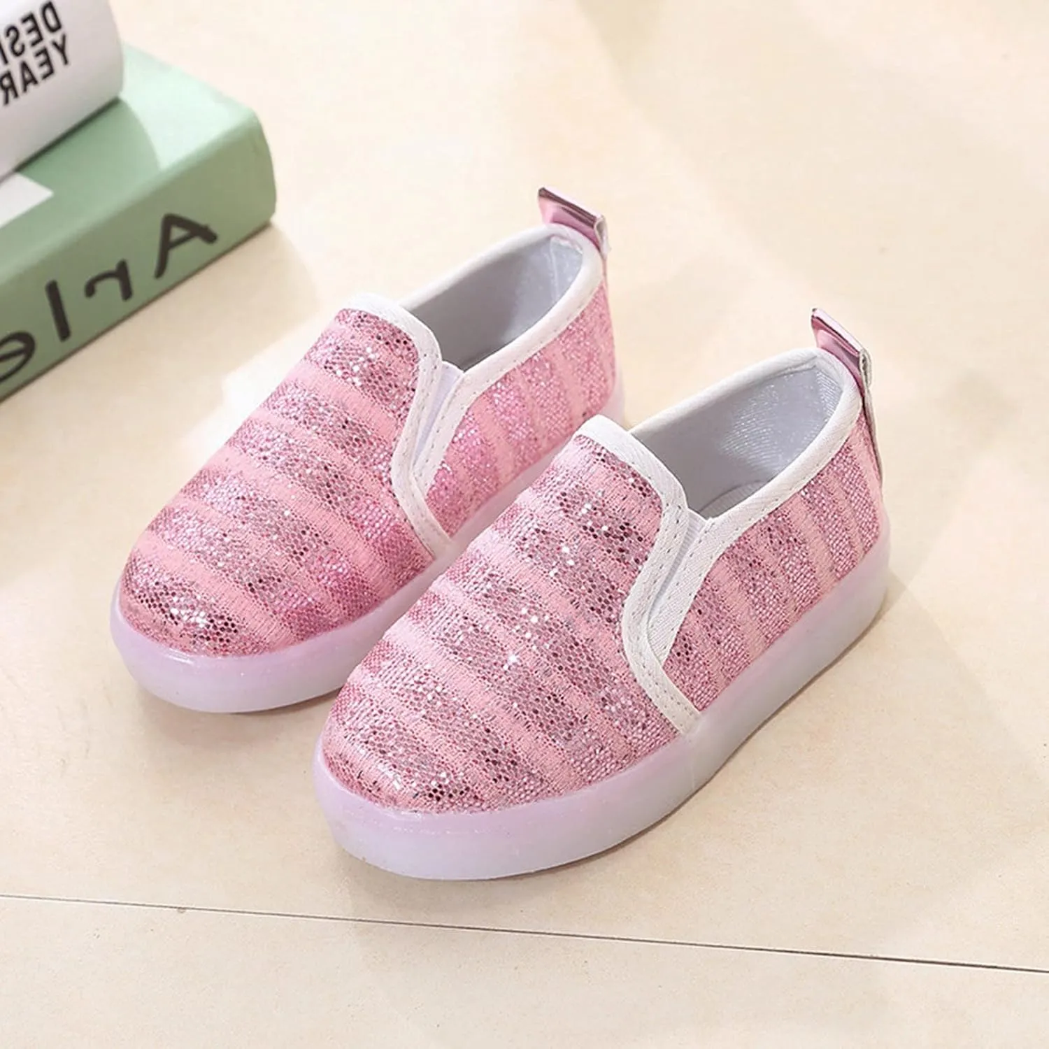 Toddler Girl Light Up Shoes Slip On Led Shoes Casual Kids Loafers Non-Slip Mesh Lightweight Casual Sneaker