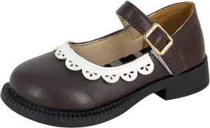 Toddler Girls Closed Toe Mary Jane School Uniform Shoes Toddler Flower Girl Dress Shoes Low Heels for Party Wedding