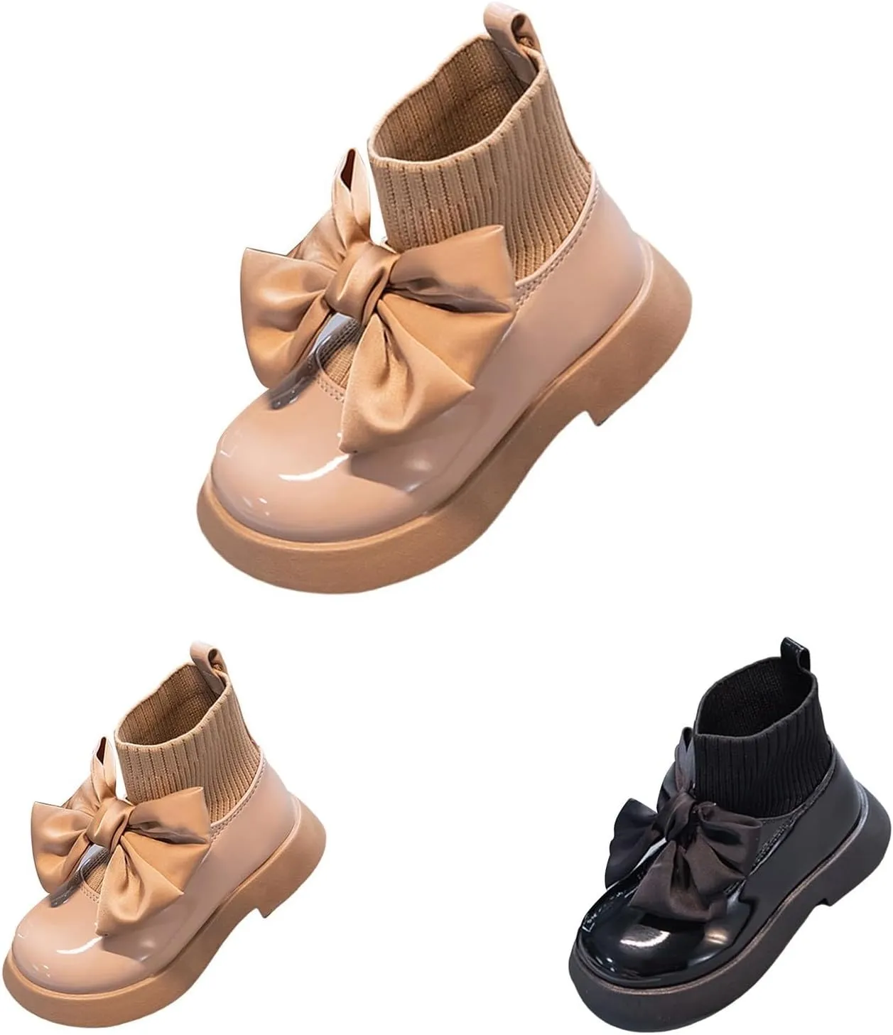 Toddler Girls Mary Jane Flat Ankle Boots Socks Shoes Fashion Sweet Chunky Leather Dress Shoes for Little/Big Kids