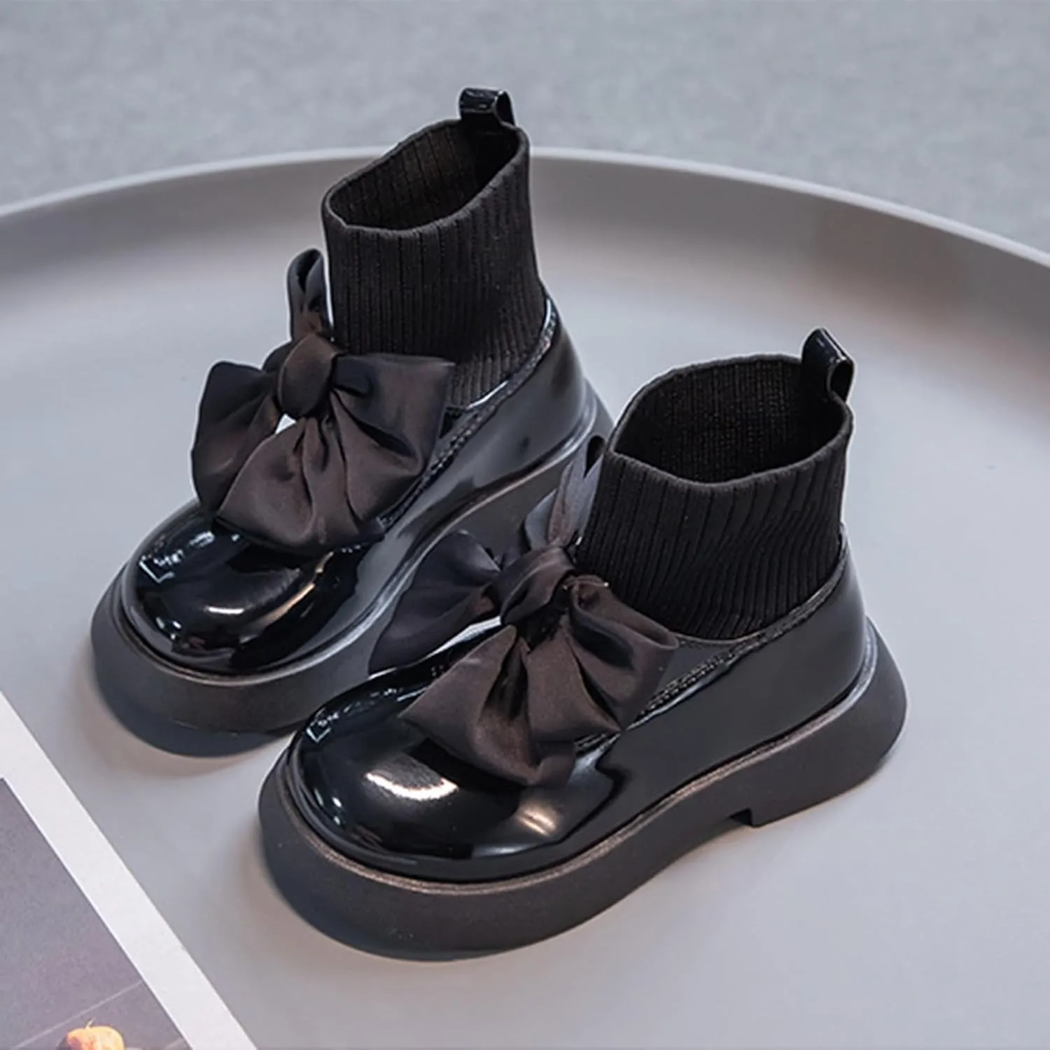 Toddler Girls Mary Jane Flat Ankle Boots Socks Shoes Fashion Sweet Chunky Leather Dress Shoes for Little/Big Kids