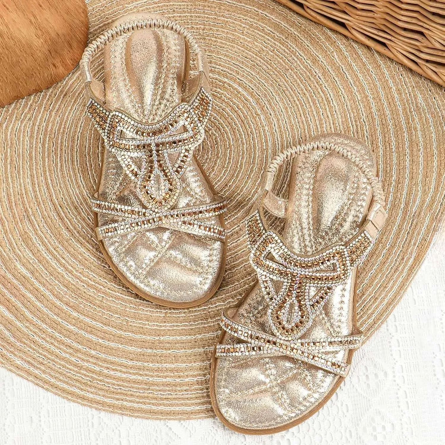 Toddler Girls Sandals Fancy Sequins Rhinestones Open Toe Sandals Formal Princess Shoes Fashion Flat Sandal for Little/Big Kid
