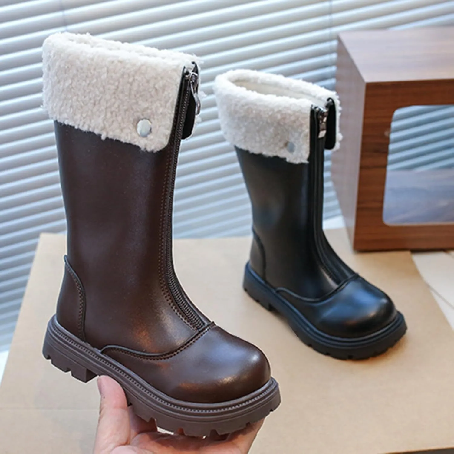 Toddler Girls Winter Boots Kids Fashion Fleece Fr Lined Anti Slip Lightweight Thicken Warm Long Snow Boots