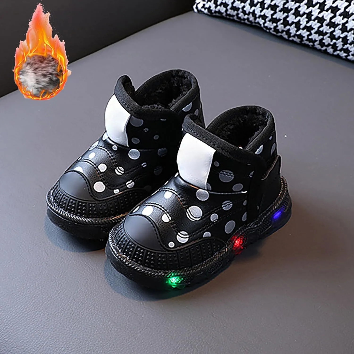 Toddler Light Up Shoes Non-Slip aterproof Slip On Winter Boots Wide Toe Box Warm Snow Boots Led Casual Sneaker