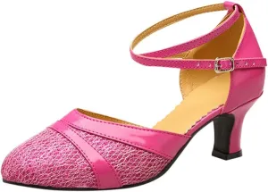 Vintage Dress Pumps Sandals Shoes for Women Round Toe Mid Heels Ankle Strap Ballet Ballroom Latin Salsa Dance Shoes