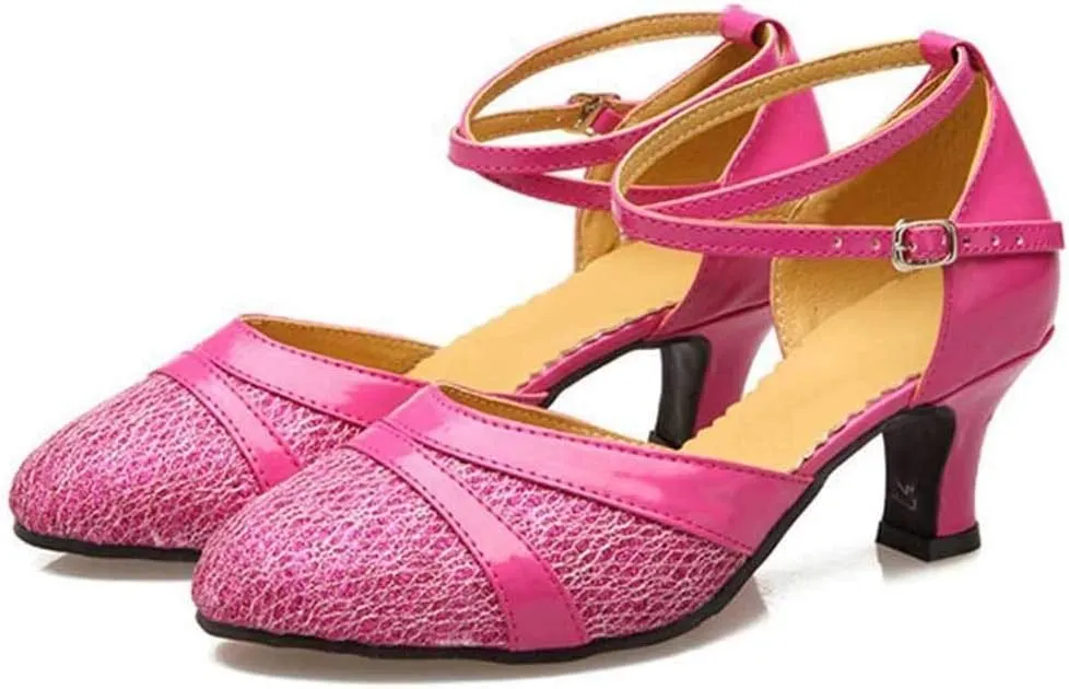 Vintage Dress Pumps Sandals Shoes for Women Round Toe Mid Heels Ankle Strap Ballet Ballroom Latin Salsa Dance Shoes