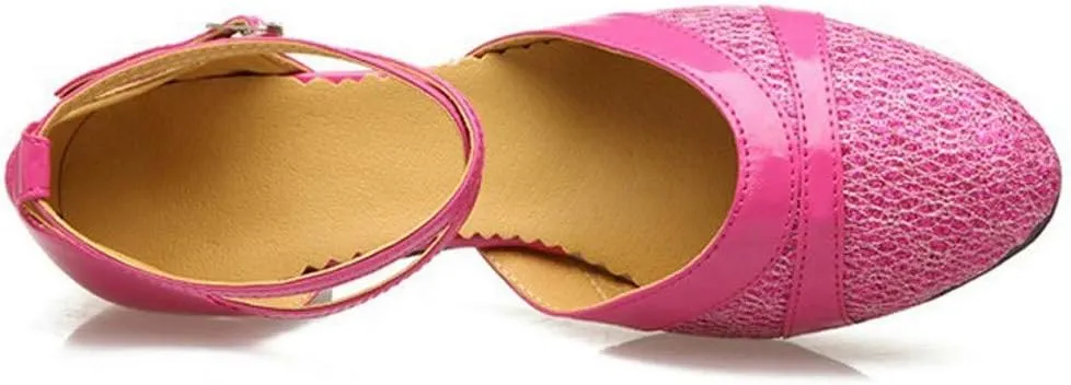 Vintage Dress Pumps Sandals Shoes for Women Round Toe Mid Heels Ankle Strap Ballet Ballroom Latin Salsa Dance Shoes