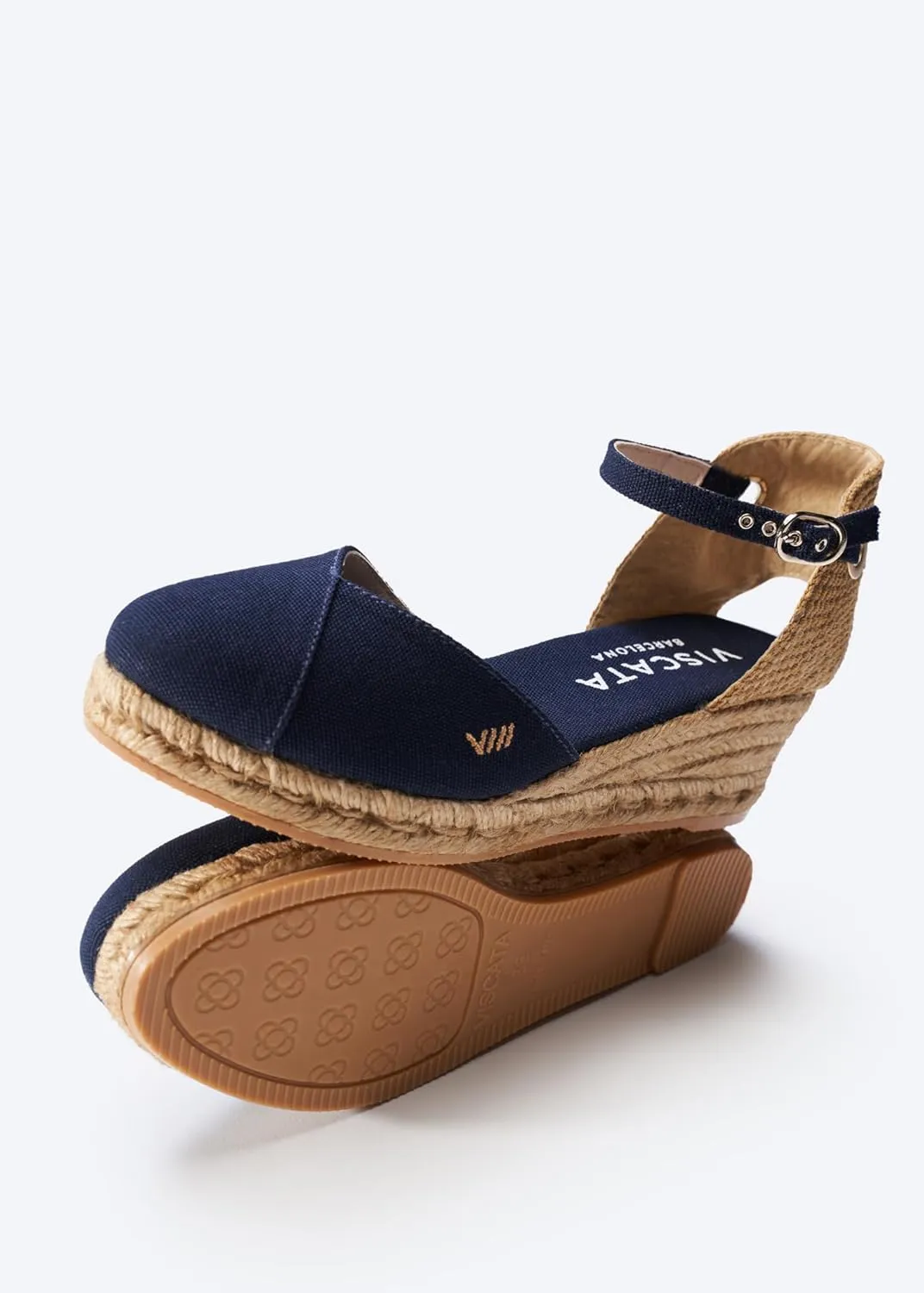 Viscata Pubol Espadrille Canvas Low Wedges with Ankle Strap Spain Handmade 2 Heel Women's Sandals with Breathable Organic Cotton Canvas and 100% Natural Jute for all Occasions: Casual, Work, Party