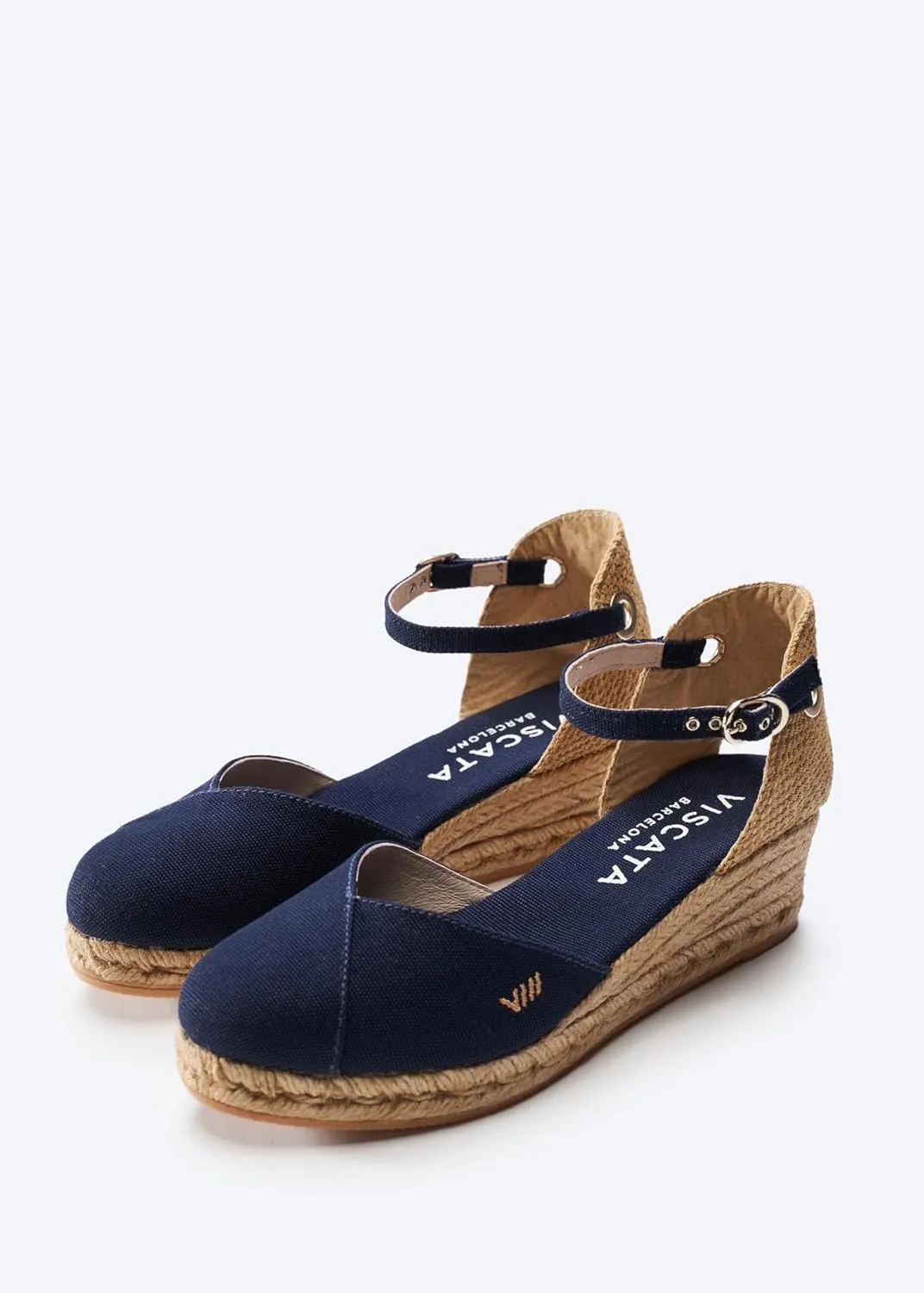 Viscata Pubol Espadrille Canvas Low Wedges with Ankle Strap Spain Handmade 2 Heel Women's Sandals with Breathable Organic Cotton Canvas and 100% Natural Jute for all Occasions: Casual, Work, Party