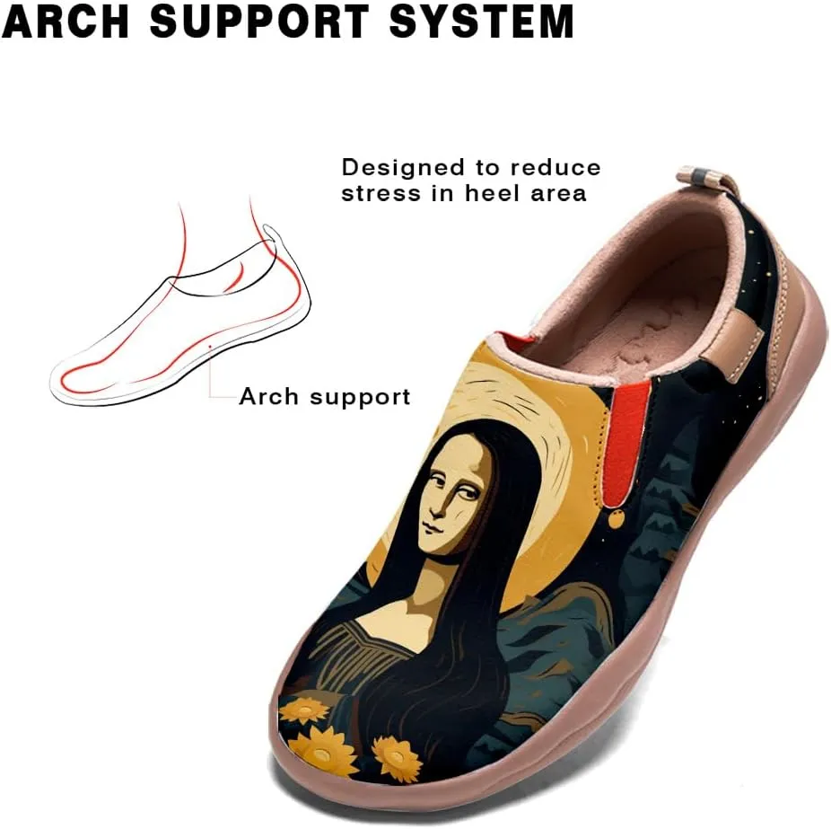 Walking Shoes for Women Slip Ons Casual Leather Loafers Comfortable Art Painted Travel Sneaker Sunflowers