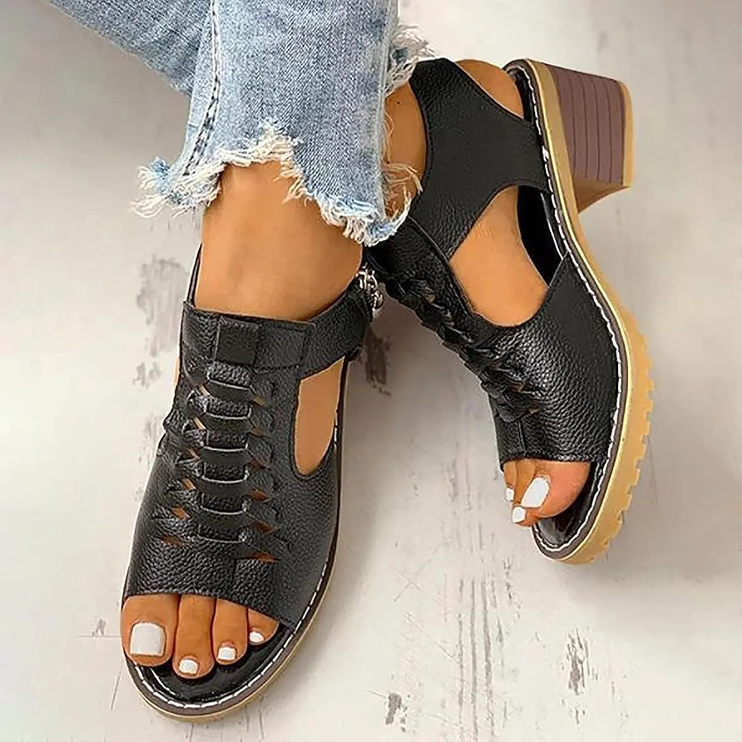 Wedge Sandals for Women Summer Boho Beach Sandal Dressy Open Toe Platform Sandals Anti-Slip High Heels Wedge Sandal Retro Fish Mouth Casual Outdoors Shoes