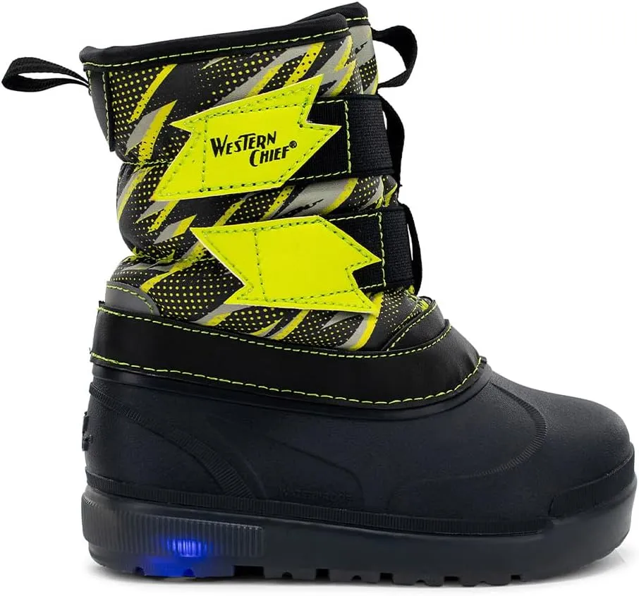 Western Chief Kids Denali Lighted Faux Fur Cold Weather Boots  Waterproof Snow Boots with Reflective Glitter, Warm and Cozy Winter Boots for Toddlers and Kids