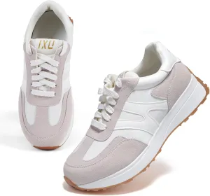 Wide Toe Box Shoes Women Wide Fashion Sneakers Comfortable Casual Walking Non-Slip Memory Foam Tennis Shoes Genuine Suede Sneakers Light Grey