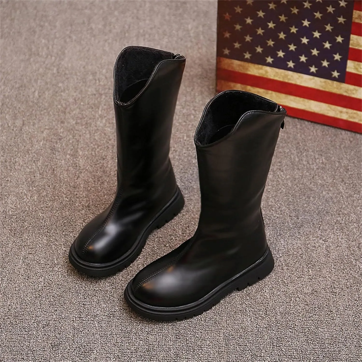 Winter Girls Mid Leg Boots Solid Color Zipper Classic Leather School Working Shoes for Kids Fashion Riding Shoes