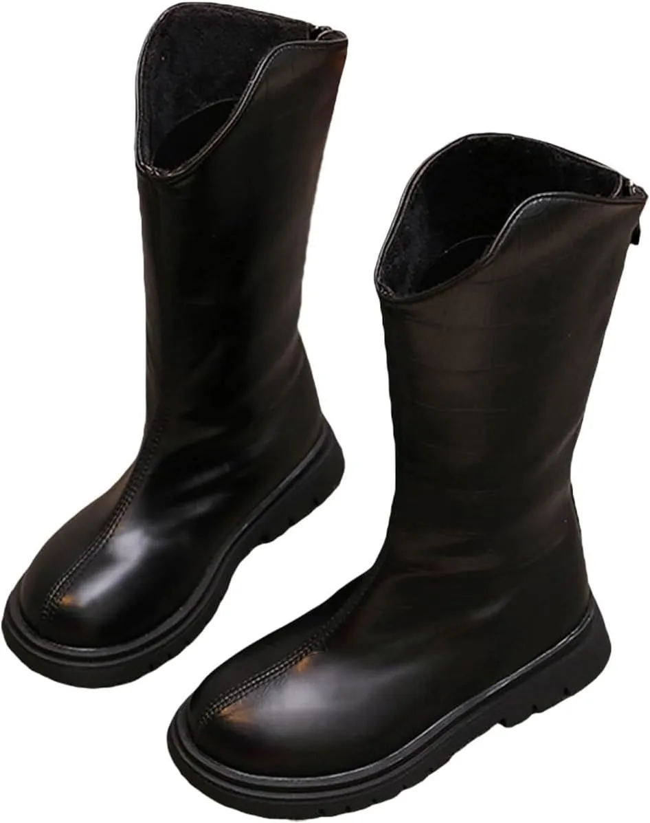 Winter Girls Mid Leg Boots Solid Color Zipper Classic Leather School Working Shoes for Kids Fashion Riding Shoes