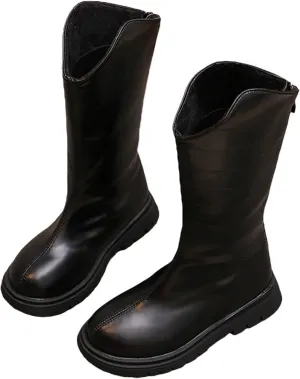 Winter Girls Mid Leg Boots Solid Color Zipper Classic Leather School Working Shoes for Kids Fashion Riding Shoes