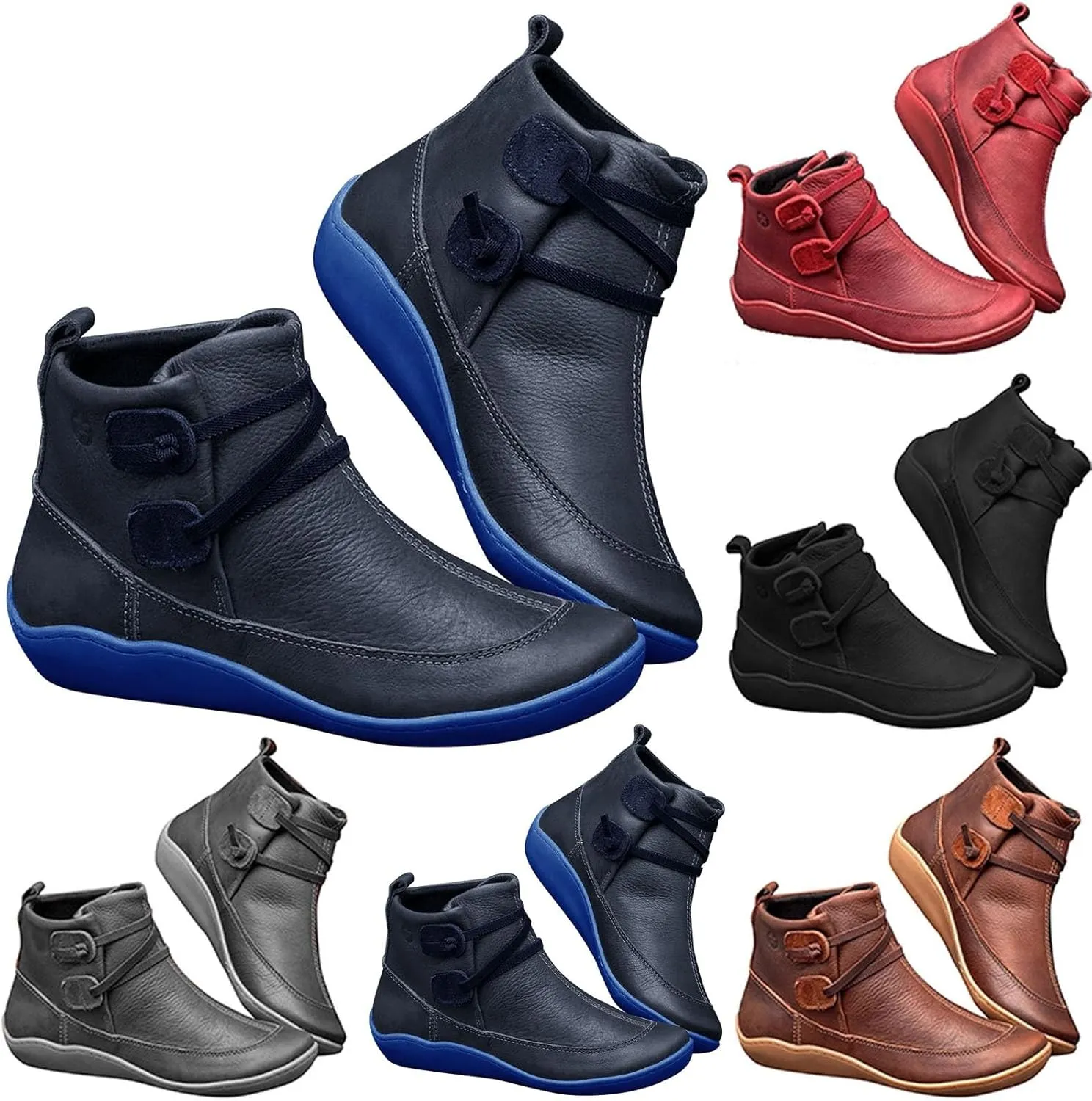 Women's Ankle Boots & Booties Wide Ankle Booties for Women Short Boots for Women Low Heel Hiking Boot Laces Men Cozy Warm Lightweight Slip on Pointed Toe Leather Casual